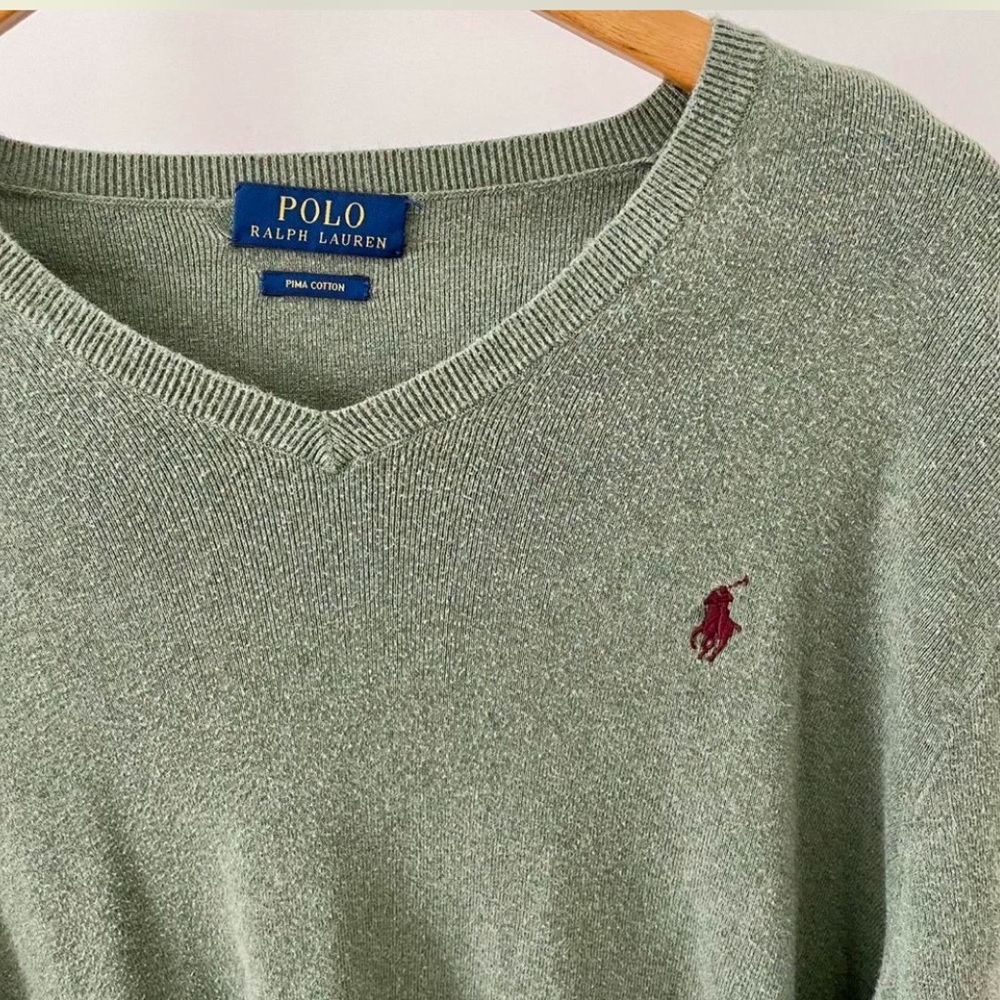 Ralph Lauren Women's Olive V-Neck Sweater - Picture 3 of 4